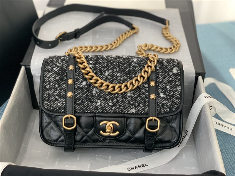 Chanel FLAP BAG Aged Calfskin & Gold-Tone Metal AS2696 Black High