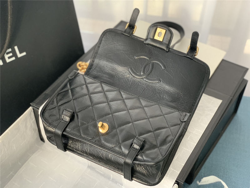 Chanel FLAP BAG Aged Calfskin & Gold-Tone Metal AS2696 Black High