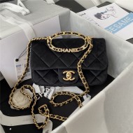 Chanel Small Flap Bag with Handle Velvet & Gold-Tone Metal AS3451 Black A