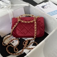 Chanel Small Flap Bag with Handle Velvet & Gold-Tone Metal AS3451 Red A