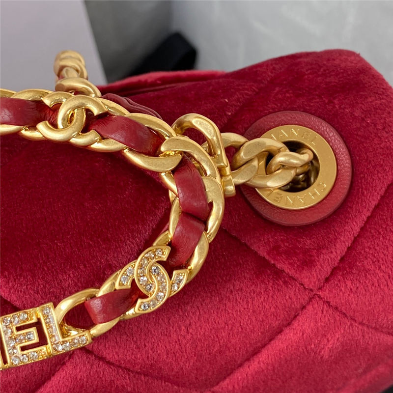 Chanel Small Flap Bag with Handle Velvet & Gold-Tone Metal AS3451 Red A