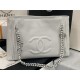 LARGE Chanel SHOPPING BAG TOTE Calfskin Silver Metal AS8473 White High