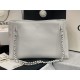 LARGE Chanel SHOPPING BAG TOTE Calfskin Silver Metal AS8473 White High