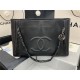 LARGE Chanel SHOPPING BAG TOTE Calfskin Silver Metal AS8473 Black High