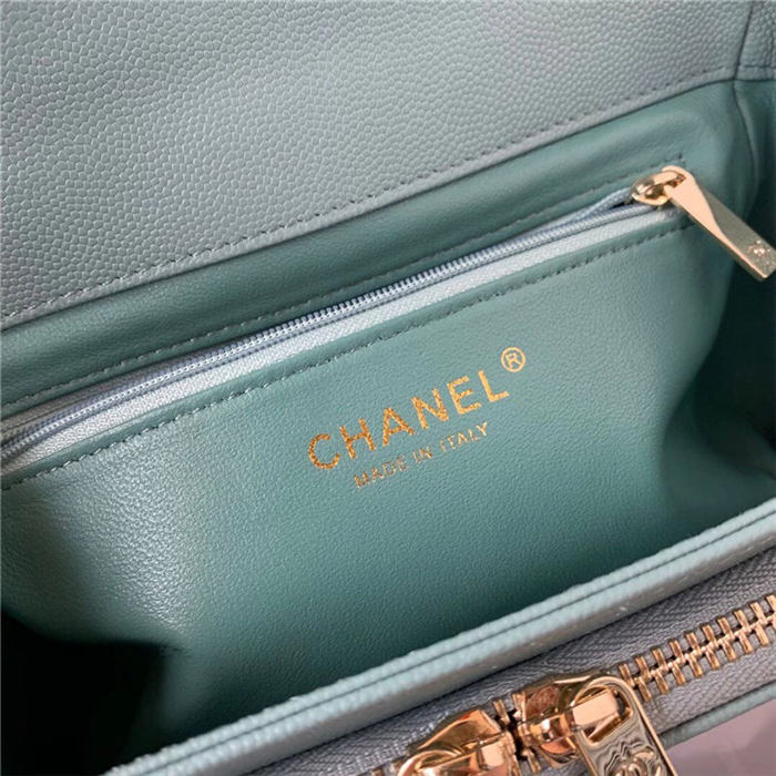 Chanel Mini Flap Bag A93749 Grained Calfskin Gold-Tone MetalBlue Green High