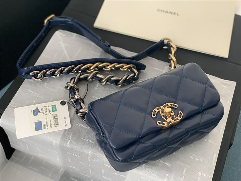 Chanel 19 Waist Bag AS1163 Lambskin Navy High