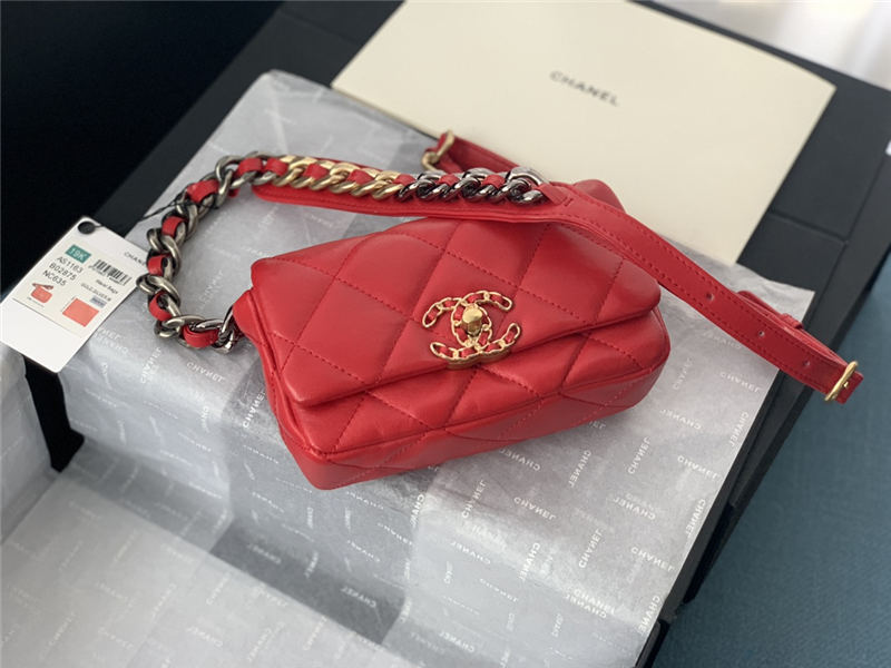 Chanel 19 Waist Bag AS1163 Lambskin Red High