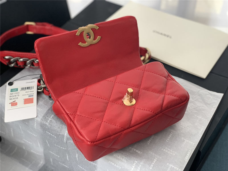 Chanel 19 Waist Bag AS1163 Lambskin Red High