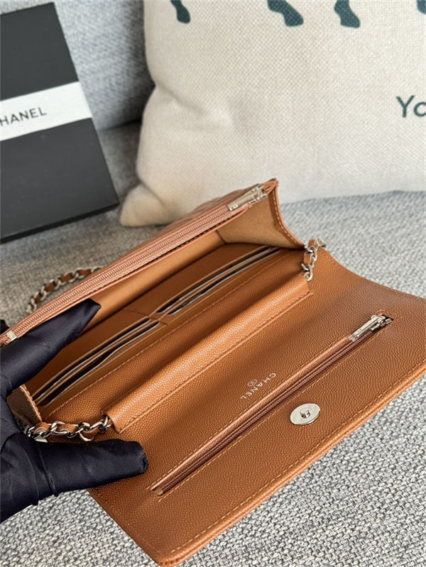 Classic Wallet on Chain AP0250 Grained Calfskin Caramel Silver Metal B