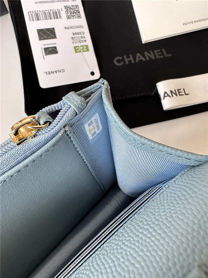 Classic Wallet on Chain AP0250 Grained Calfskin Light Blue Gold Metal A