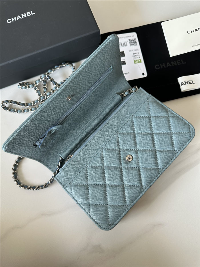 Classic Wallet on Chain AP0250 Grained Calfskin Light Blue Silver Metal B