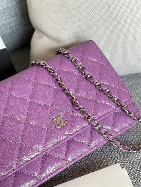 Classic Wallet on Chain AP0250 Grained Calfskin Purple Silver Metal B