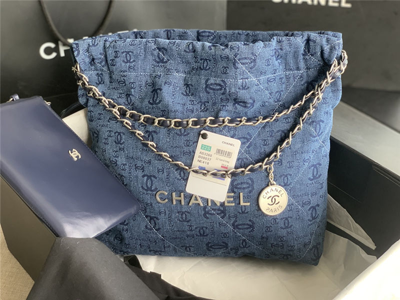 Chanel 22 SMALL HANDBAG Denim & Silver-Tone Metal AS3260 High