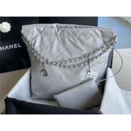 Chanel 22 LARGE HANDBAG Shiny Calfskin & Silver-Tone Metal AS3262 Grey High