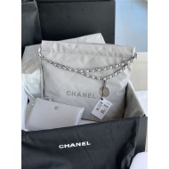 Chanel 22 SMALL HANDBAG Shiny Calfskin & Silver-Tone Metal AS3260 Grey High