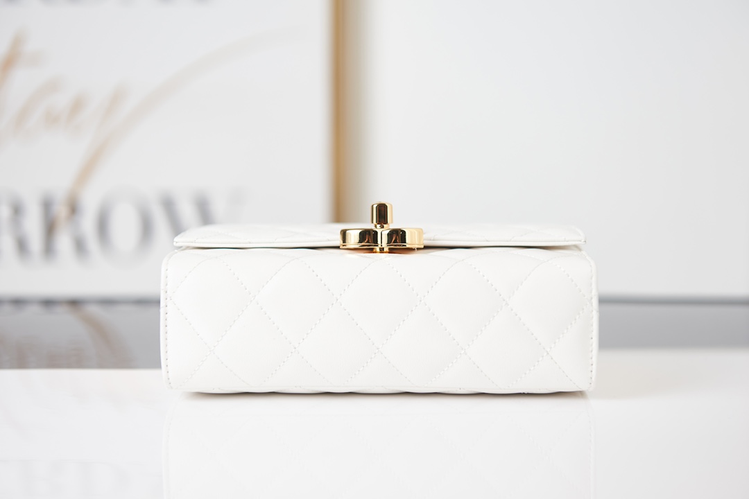 MINI FLAP BAG WITH HANDLE Lambskin & Gold-Tone Metal AS2796 White High