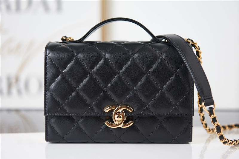 MINI FLAP BAG WITH HANDLE Lambskin & Gold-Tone Metal AS2796 Black High