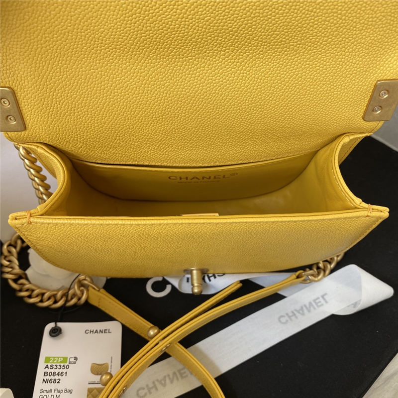 Chanel SMALL BOY Chanel MESSENGER BAG Grained Calfskin & Gold-Tone Metal AS3350 Yellow A