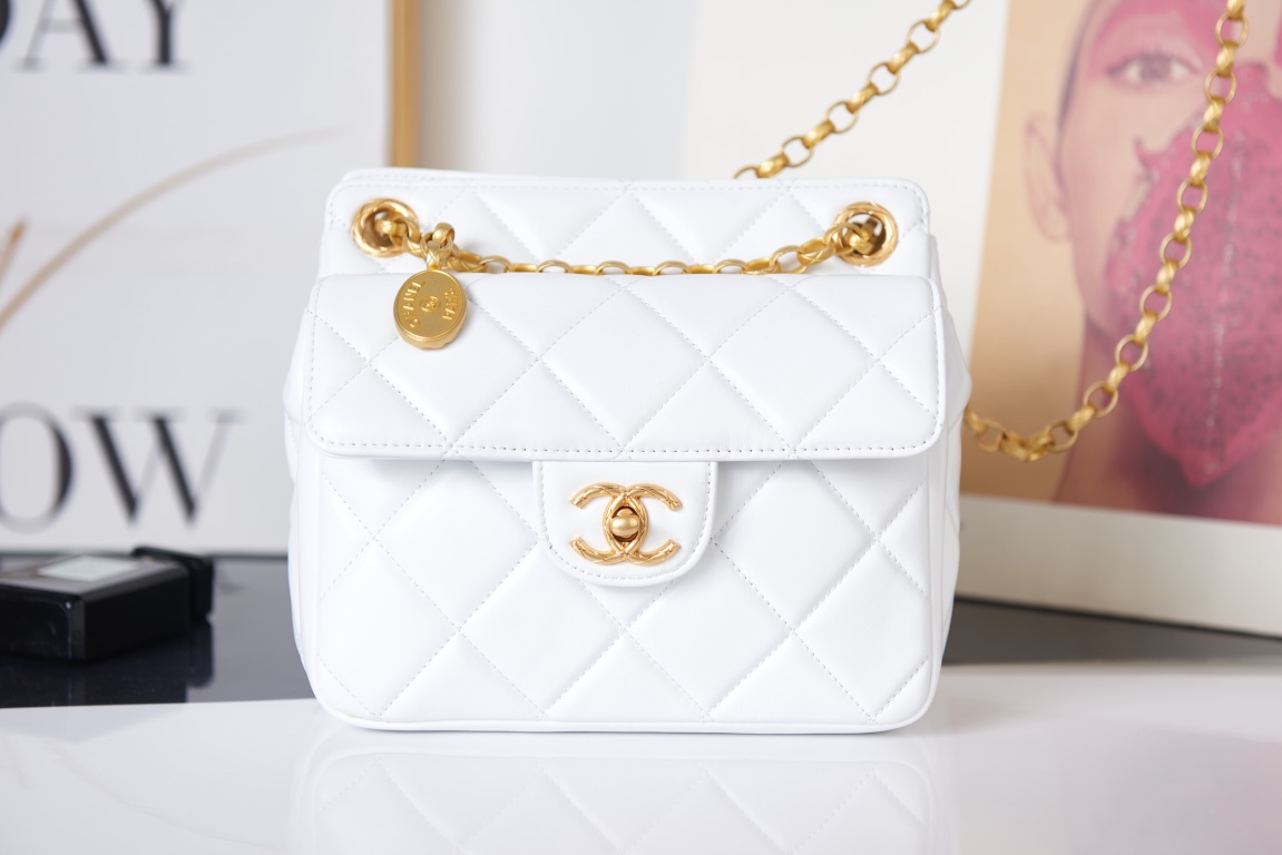 Chanel MINI FLAP Bag AS2684 Lambskin & Gold-Tone Metal White High