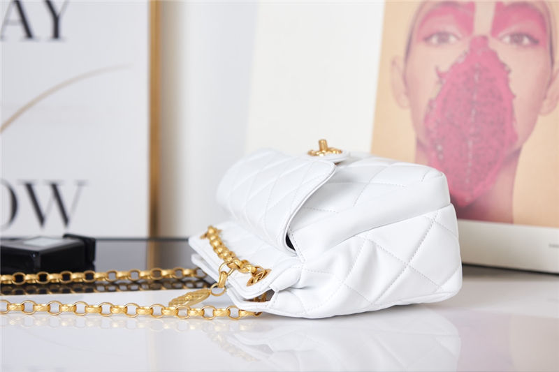 Chanel MINI FLAP Bag AS2684 Lambskin & Gold-Tone Metal White High