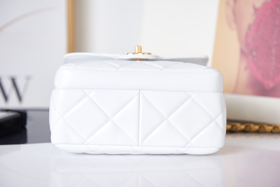 Chanel MINI FLAP Bag AS2684 Lambskin & Gold-Tone Metal White High