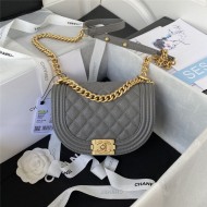 Chanel SMALL BOY Chanel MESSENGER BAG Grained Calfskin & Gold-Tone Metal AS3350 Dark Grey A