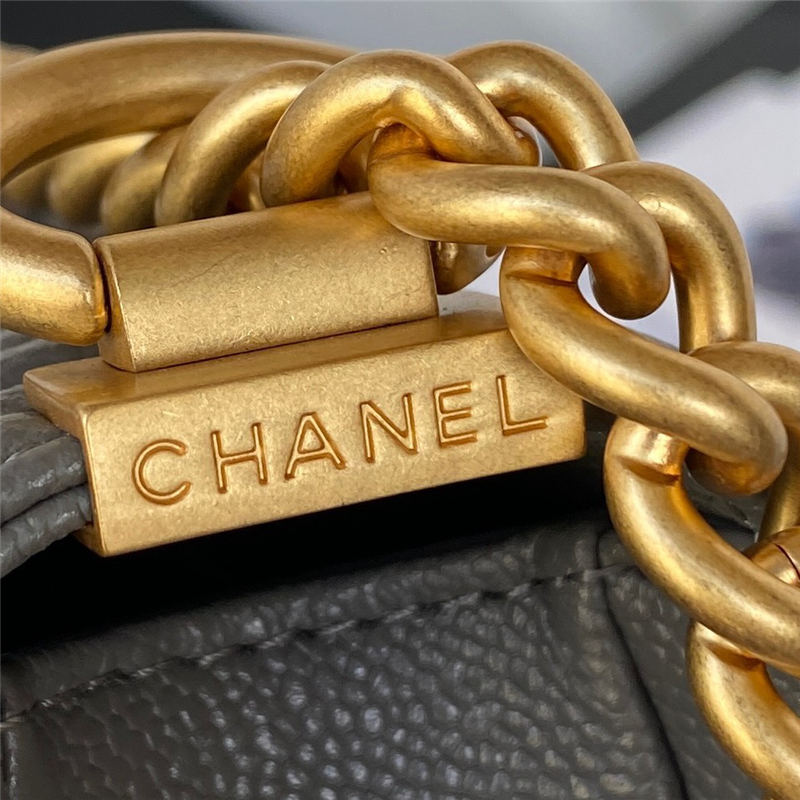 Chanel SMALL BOY Chanel MESSENGER BAG Grained Calfskin & Gold-Tone Metal AS3350 Dark Grey A