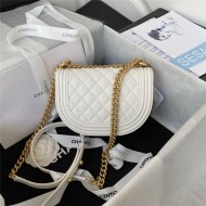 Chanel SMALL BOY Chanel MESSENGER BAG Grained Calfskin & Gold-Tone Metal AS3350 White A