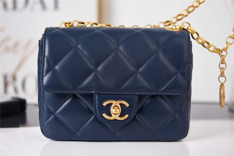 Chanel MINI FLAP BAG AS2693 Lambskin & Gold Metal Navy High