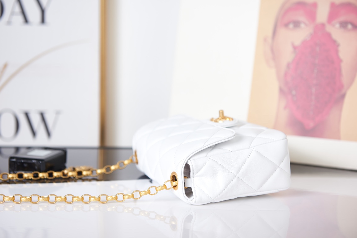 Chanel MINI FLAP BAG AS2693 Lambskin & Gold Metal White High