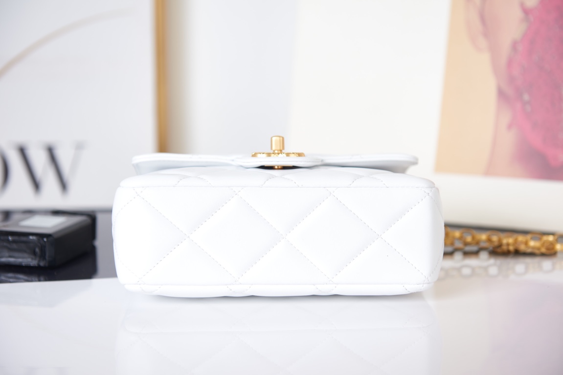 Chanel MINI FLAP BAG AS2693 Lambskin & Gold Metal White High