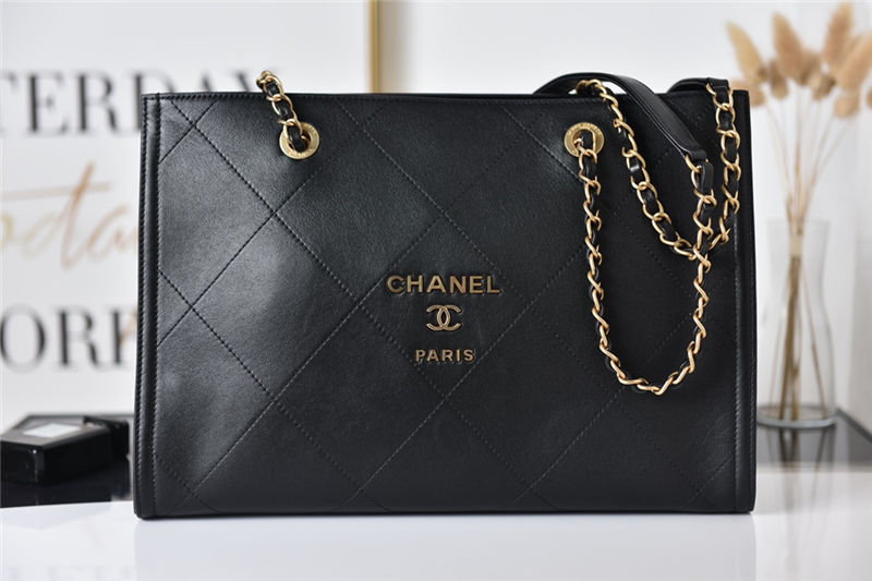 Chanel SMALL SHOPPING BAG Calfskin & Gold-Tone Metal AS2752 Black High