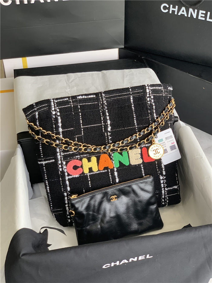 Chanel 22 SMALL HANDBAG Tweed & Gold-Tone Metal AS3260 High