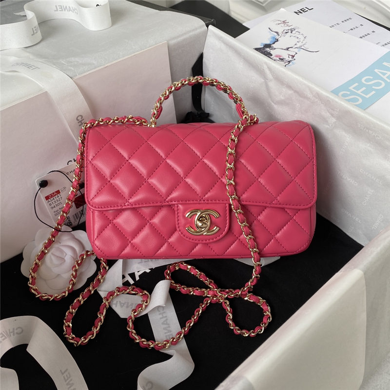 Chanel SMALL FLAP BAG With Top Diamond Handle Lambskin & Gold-Tone Metal AS4141 Fuchsia A