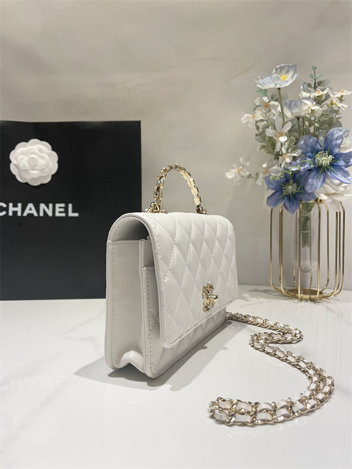 Chanel WALLET ON CHAIN AP3796 Rhinestone Lambskin & Gold-Tone Metal White A