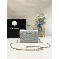 Chanel WALLET ON CHAIN AP3796 Rhinestone Lambskin & Gold-Tone Metal Grey Blue A