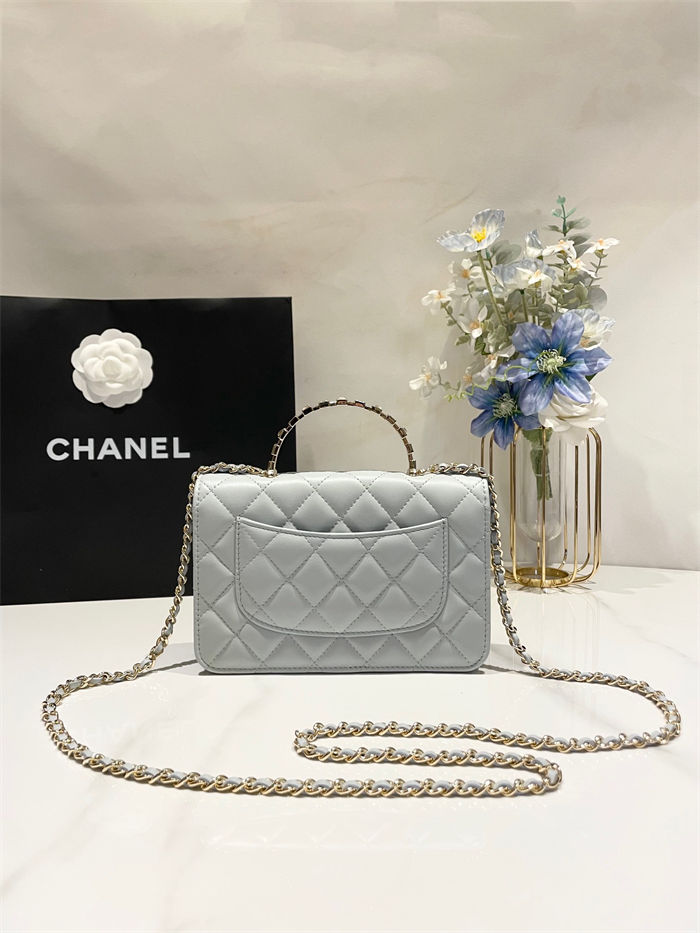 Chanel WALLET ON CHAIN AP3796 Rhinestone Lambskin & Gold-Tone Metal Grey Blue A