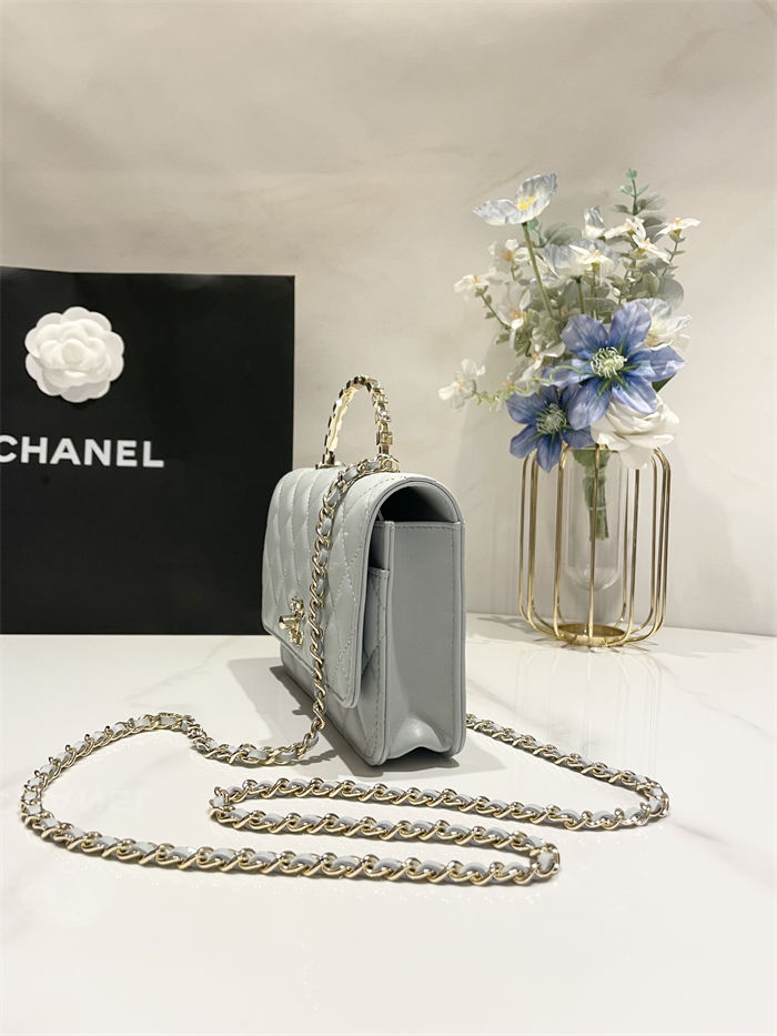 Chanel WALLET ON CHAIN AP3796 Rhinestone Lambskin & Gold-Tone Metal Grey Blue A