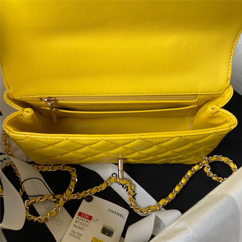 Chanel SMALL FLAP BAG With Top Diamond Handle Lambskin & Gold-Tone Metal AS4141 Yellow A