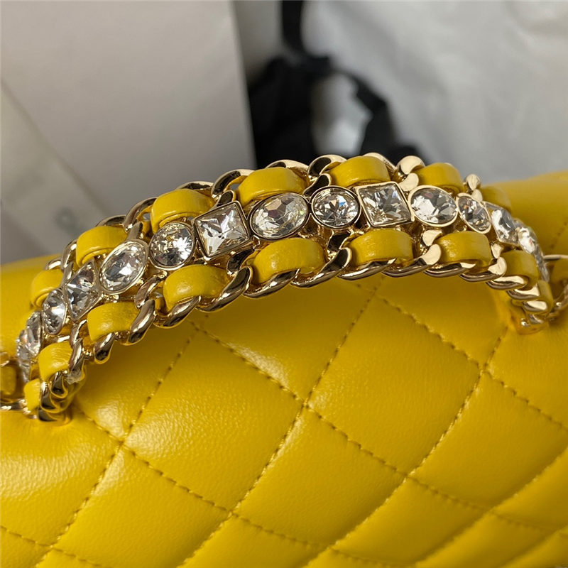 Chanel SMALL FLAP BAG With Top Diamond Handle Lambskin & Gold-Tone Metal AS4141 Yellow A