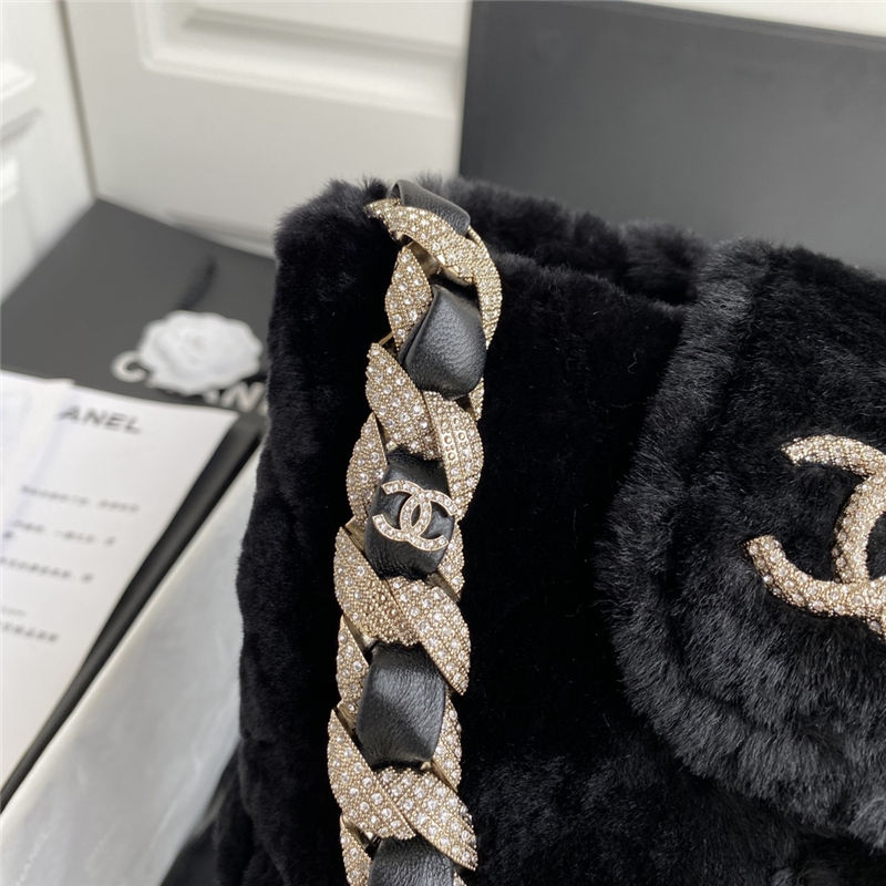 Chanel Bucket Bag Shearling AS2257 Black High