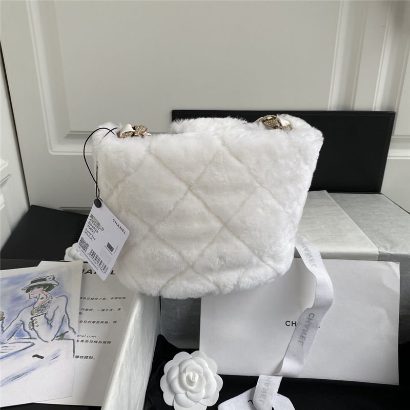 Chanel Bucket Bag Shearling AS2257 White High