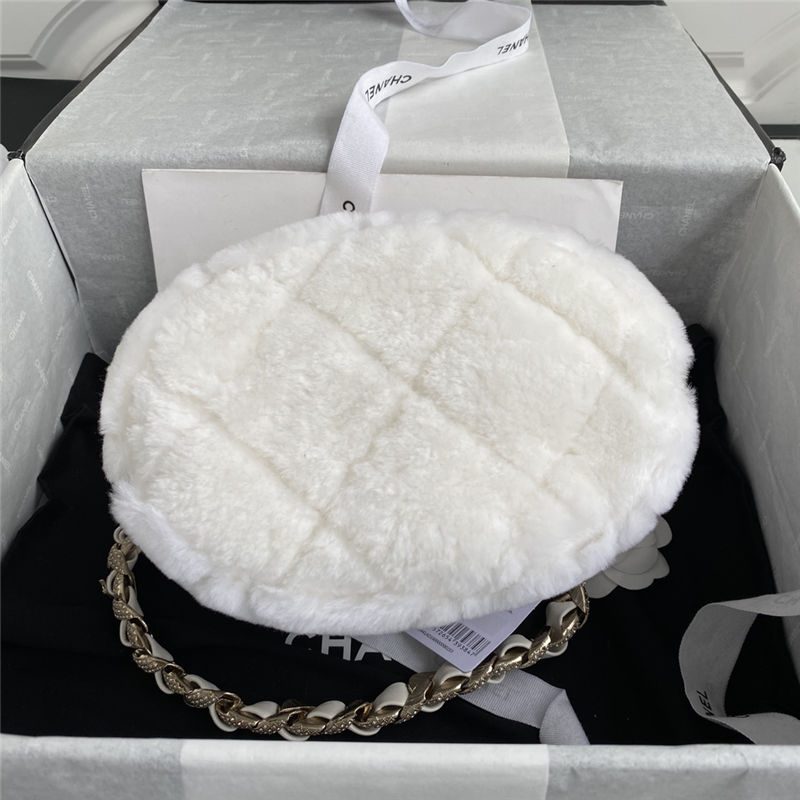 Chanel Bucket Bag Shearling AS2257 White High