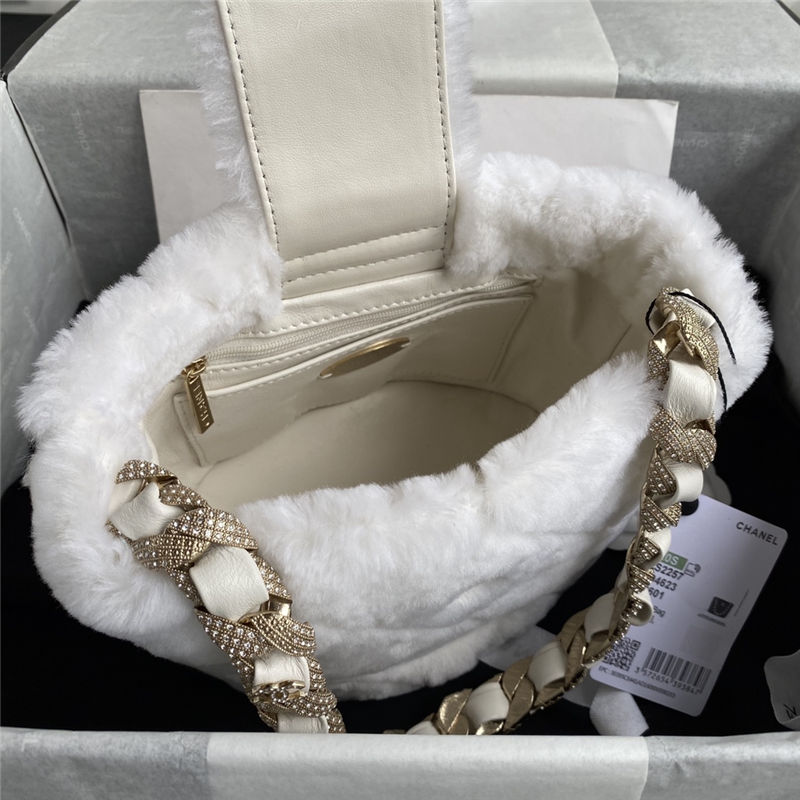 Chanel Bucket Bag Shearling AS2257 White High