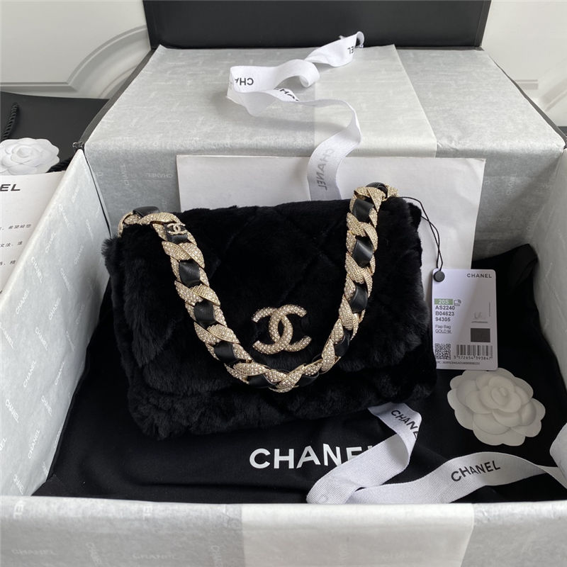 Chanel Flap Bag Shearling AS2240 Black High