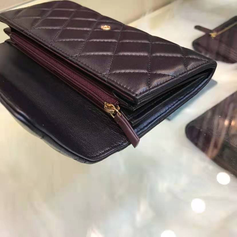 CLASSIC LONG FLAP WALLET Lambskin & Gold-Tone Metal Black High