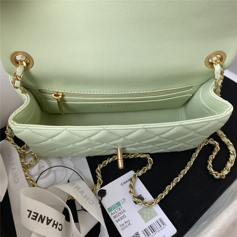 Mini FLAP BAG Lambskin Gold-Metal AS1787 Lt Green A