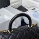 SMALL FLAP BAG WITH TOP HANDLE Grained Calfskin & Gold Metal Black A