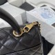 SMALL FLAP BAG WITH TOP HANDLE Grained Calfskin & Gold Metal Black A