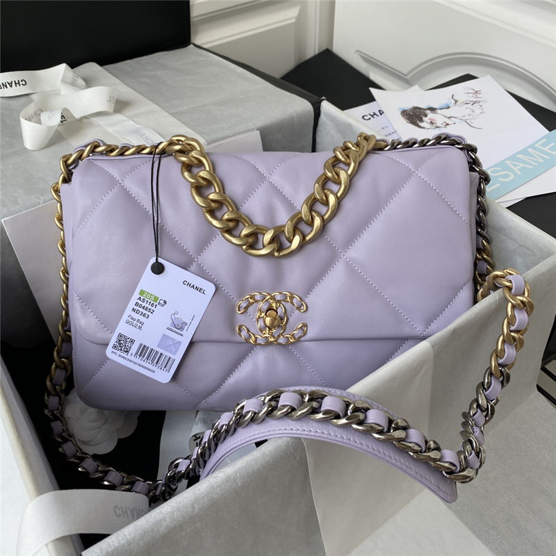 Large Chanel 19 Flap Bag Goatskin/Lambskin Lilac High